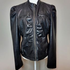 Black Faux Leather Jacket - XL - cinched waist